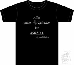 Schwarzes AST Fan-Shirt aus Baumwolle mit wei�em Aufdruck: "Alles unter V8 Zylinder ist ASOZIAL".