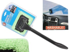 All Ride Mikrofaser-Fensterreiniger mit schwarzem Griff und gr�nem, waschbarem Tuch in Blisterverpackung.