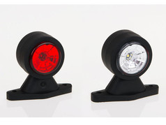 LED Umrissleuchten in Rot und Weiss auf schwarzem Sockel.