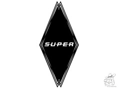 Schwarze Raute mit wei�em "SUPER" Schriftzug und wei�em Rand.