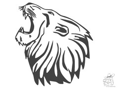 Stylisierte Grafik eines br�llenden L�wenkopfes in Schwarz-Wei�.