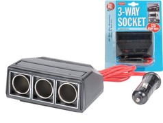 Schwarze universale 3-fach Steckdose mit rotem Kabel und Zigarettenanz�nderstecker.