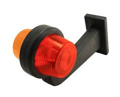 Gylle-Birne Pendelleuchte mit rotem und orangem Glas auf schwarzem Gummiarm.