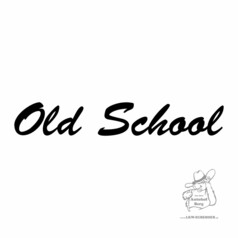 Schwarzer "Old School" Aufkleber mit geschwungenem Schriftzug auf wei�em Untergrund.