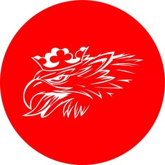 Grafik des b�sen Vogels: Wei�er, gekr�nter Greifenkopf auf rotem Hintergrund.