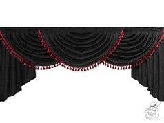 Schwarze LKW-Bettgardine DIVA aus Polyester mit 3 B�gen und bordeauxfarbenen Quasten.