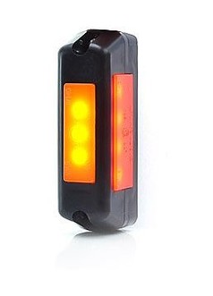 Schwarze LED-Markierungsleuchte mit orangefarbenen und roten Leuchtfl�chen.