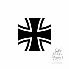 Schwarzer Aufkleber in Form eines Kreuzes mit wei�en Umrissen.