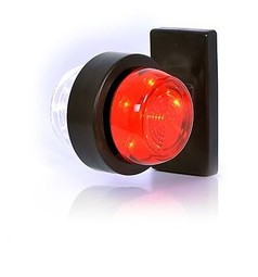 Pendelleuchte mit festem, eckigem schwarzem Fu� und rotem sowie wei�em Glas.