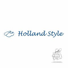 Blauer Aufkleber mit stilisierten Klompen und dem Schriftzug "Holland Style" auf wei�em Grund.