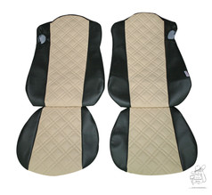 Schwarze und beig Kunstleder Sitzbez�ge mit Waffelmuster f�r LKW-Sitze.