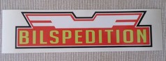 Scandi Aufkleber BIL Spedition. Rechteckiger Aufkleber mit rotem Feld, gelb-gr�nem Text 