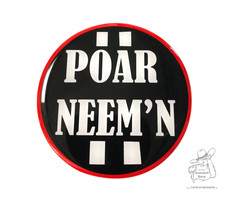 Gl�nzender, runder 3D-Nabenaufkleber in Schwarz mit rotem Rand und wei�em Text 