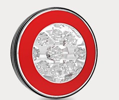 Rundes rotes LED Nebel-R�cklicht mit silbernem Rand und klaren Linsen.