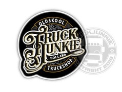 Runder schwarzer TJ Aufkleber "Truck Junkie" mit wei�em Schriftzug und Oldschool-Design.