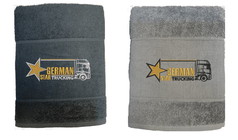 Zwei Baumwoll-Handt�cher in silbergrau und Schwarz mit "German Star Trucking" Stick