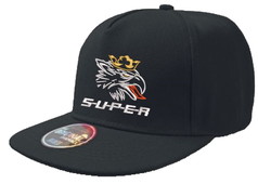 Schwarze Snapback-Cap mit gesticktem wei�em Adlerkopf mit goldener Krone und dem Schriftzug 