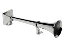 Hadley Lufthorn aus gl�nzendem Chrom mit runder T�lle, quadratischer Heckpartie und St�tzfu�.