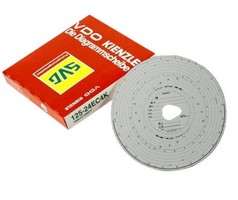 Rote VDO Kienzle Verpackung und eine wei�e Kienzle Tachoscheibe 125er/24h.