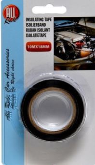 Schwarzes Isolierband in Blisterverpackung. Die Verpackung zeigt den Text 