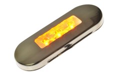 Gl�nzender, ovaler Edelstahlrahmen mit leuchtender, oranger LED-Leuchte.