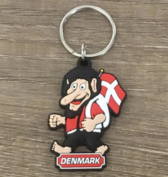 Schl�sselanh�nger aus Gummi: Schwarzer Troll mit rotem Hemd, der eine rot-wei�e d�nische Flagge tr�gt. Unten steht 