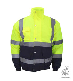 Warnjacke Yoko in leuchtendem Gelb und Navy mit silbernen Reflektorstreifen und Au�entaschen.