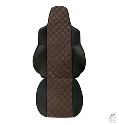 Brauner Kunstleder-Sitzbezug f�r LKW-Fahrersitz mit Rautensteppung und schwarzen Seiten.