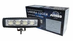Rechteckiger Jumbo LED Arbeitsscheinwerfer Grov S160 mit schwarzem Geh�use und Edelstahlhalterung, daneben die Verpackung.