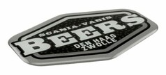 Ein silber-schwarzer 3D Aufkleber mit dem Schriftzug "BEERS", "SCANIA-VABIS", "DEN HAAG" und "ZWOLLE".
