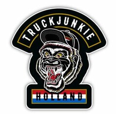 Schwarzer Aufkleber mit w�tendem Gorilla-Kopf, Schriftzug TRUCKJUNKIE und Holland-Flagge in Rot-Wei�-Blau.