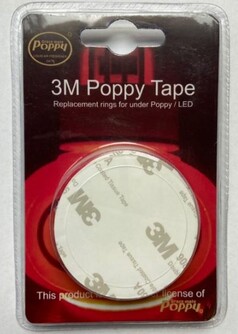 Verpackung mit 3M Poppy Tape Kleberingen. Runde, wei�e Kleberinge f�r Poppy Lufterfrischer und LED-Beleuchtung.