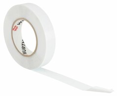 Eine Rolle wei�es W�rth Montageband Power, ein doppelseitiges Klebeband, mit abgerolltem St�ck.