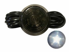 Gylle Ersatzglas "BLACK LINE" mit dunklem Geh�use und aufgerolltem Kabel. Daneben ein Beispiel der kaltwei�en LED-Beleuchtung.