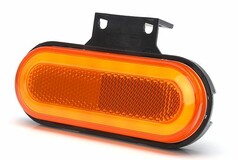 Ovale, orange Seitenmarkierungsleuchte mit Blinker und R�ckstrahler. Schwarze Halterung.