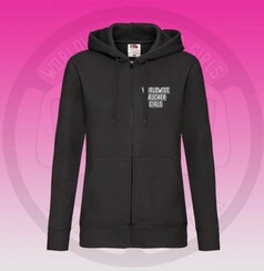 Schwarzer Damen Hoodie mit Rei�verschluss und wei�em 