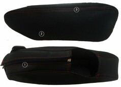 Schwarze Kunstleder Armlehnenbez�ge mit roten N�hten f�r DAF XG/XG+ Beifahrersitz.