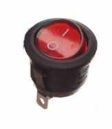 Beleuchteter runder Kippschalter mit rotem Kunststoffknopf und schwarzem Geh�use.