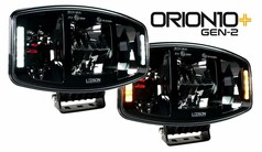 Ledson Orion10+ Gen2 LED Zusatzscheinwerfer mit wei�em und orangefarbenem Positionslicht und Halterung.