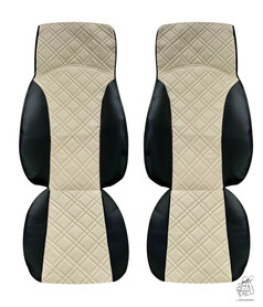 Sitzbezug Au�enseiten schwarzes glattes Kunstleder mit doppelt gewaffeltem Mittelteil in creme