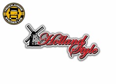 Aufkleber mit schwarzer Windm�hle und dem rot-grauen Schriftzug "Holland Style".