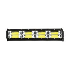 Lange schwarze LED-Arbeitsleuchte mit klarer Abdeckung und gelblichen LEDs.