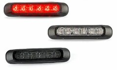 LED-Blitzer in verschiedenen Zust�nden: rot leuchtend, mit klaren LEDs und ausgeschaltet.