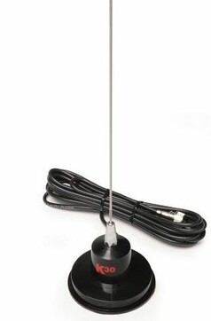 K30 CB Magnetfu�antenne mit schwarzem Magnetfu�, Edelstahlstrahler und Kabel.