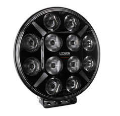 Runder, schwarzer Ledson Pollux9+ Gen3 LED Zusatzscheinwerfer mit Powerboost und Positionslichtern.