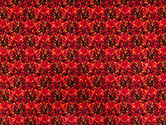 Roter Pl�schstoff mit orangefarbenen und schwarzen Mustern.