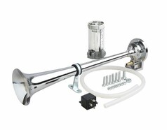 Chrom-Druckluft-Hupe-Komplettset mit Kompressor, Relais, Schlauch und Montagezubeh�r.