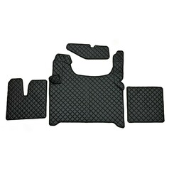 Schwarzes, gestepptes Kunstleder Bodenset f�r LKW, inklusive Tunnelmatte, Fu�matten und Ablagedeckchen.