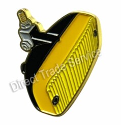 DTS PIN Talmu Leuchte, schwarz-gelb mit goldfarbenem Rahmen und geriffelter Front. Oben ist ein Befestigungselement.