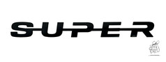 Schwarzes Plastikschild mit dem Schriftzug "SUPER" auf wei�em Hintergrund.